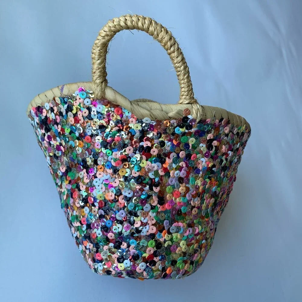 2 Bohemia Sequin Storage Baskets Small Silver (NWT) Large Multi-colored